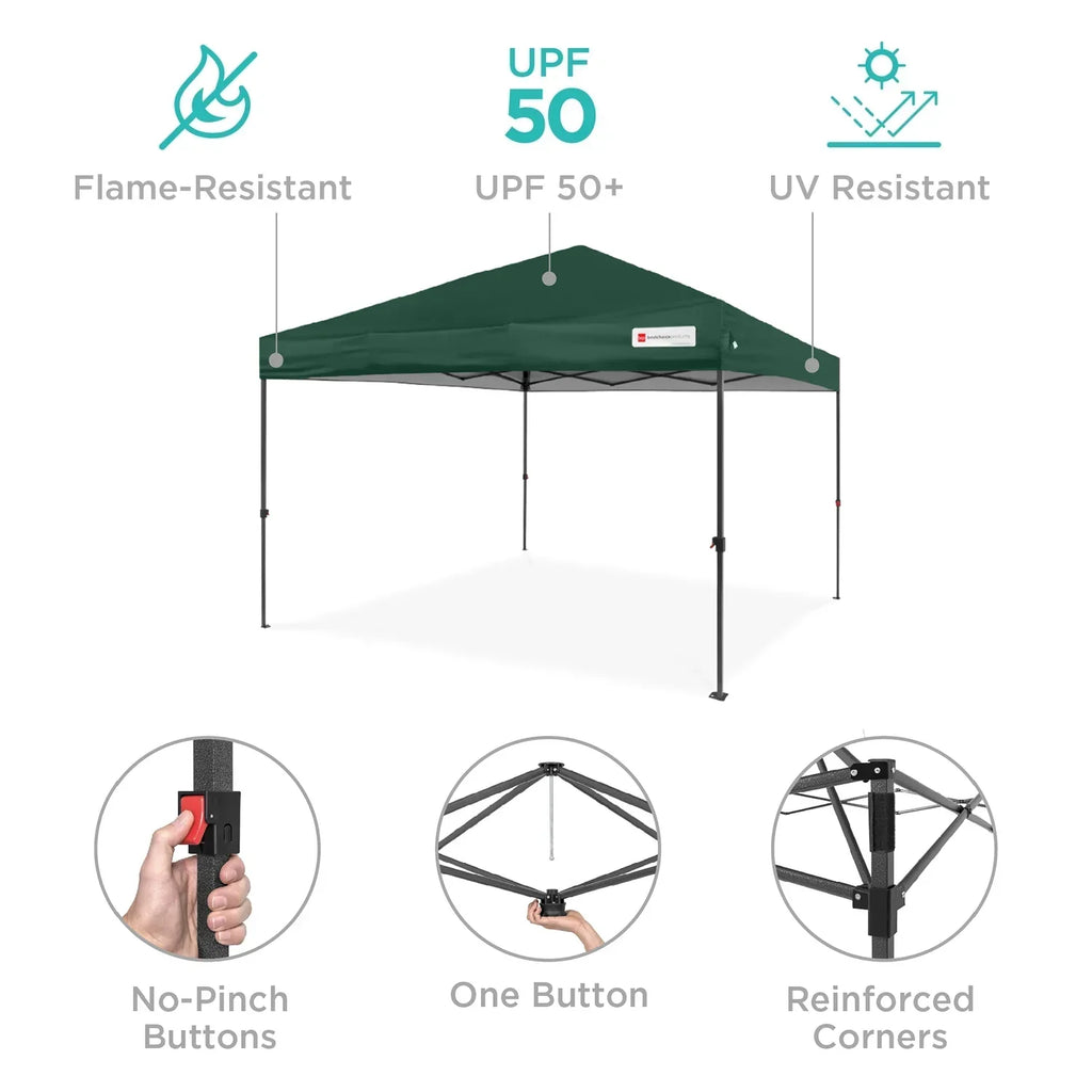Nouveauté 2026 – Best Choice Products 3,66 m x 3,66 m - Abri pliant facile à monter avec installation en un clic, sac à roulettes et 4 sacs de lestage - Bleu marine