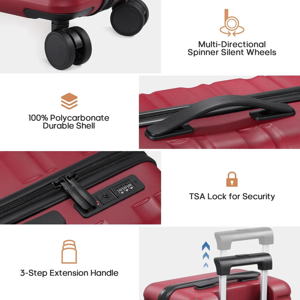 Nouveauté 2026 – Ensemble de bagages MIUSSE , 3 pièces : valise cabine 20 pouces à roulettes, coque rigide 100 % PC avec serrure TSA, conforme aux normes des compagnies aériennes, avec sac à dos de voyage pour hommes et femmes