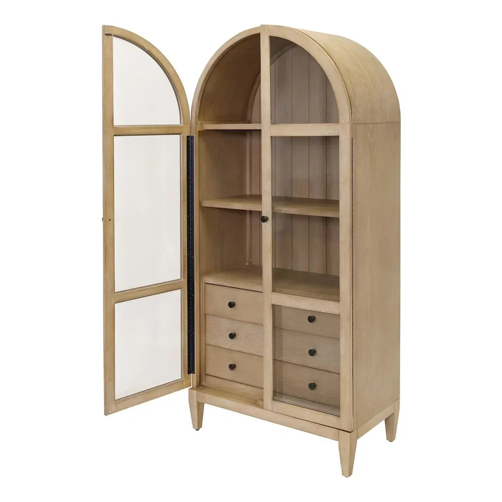 Nouveauté 2026 – Vitrine/bibliothèque cintrée en bois Modern , entièrement assemblée, marron clair