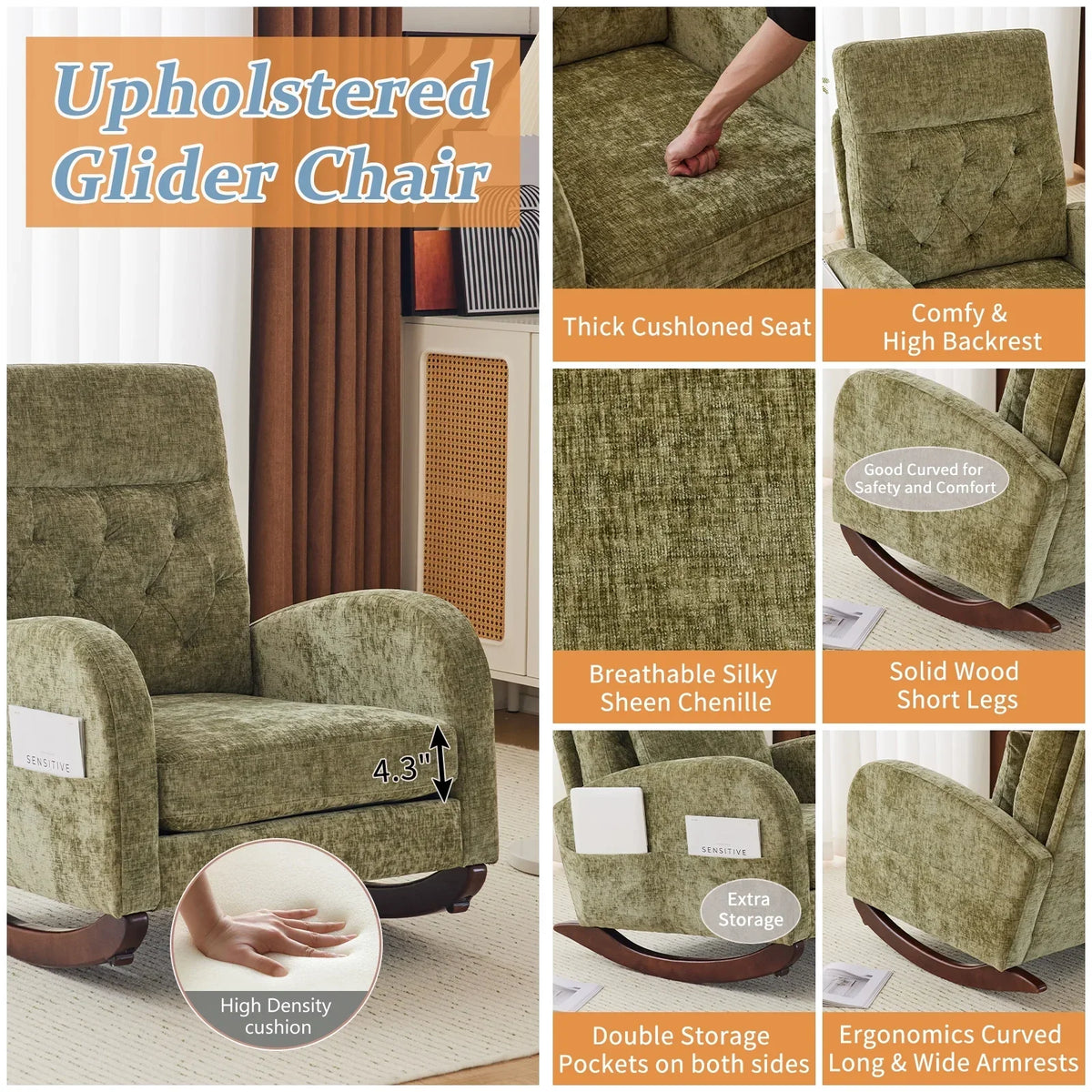Nouveauté 2026 – Fauteuil à bascule Ktaxon , fauteuil de lecture inclinable, confortable, revêtu de velours peluche, canapé à bascule une place, beige, idéal pour le salon, la chambre d'enfant ou la chambre à coucher
