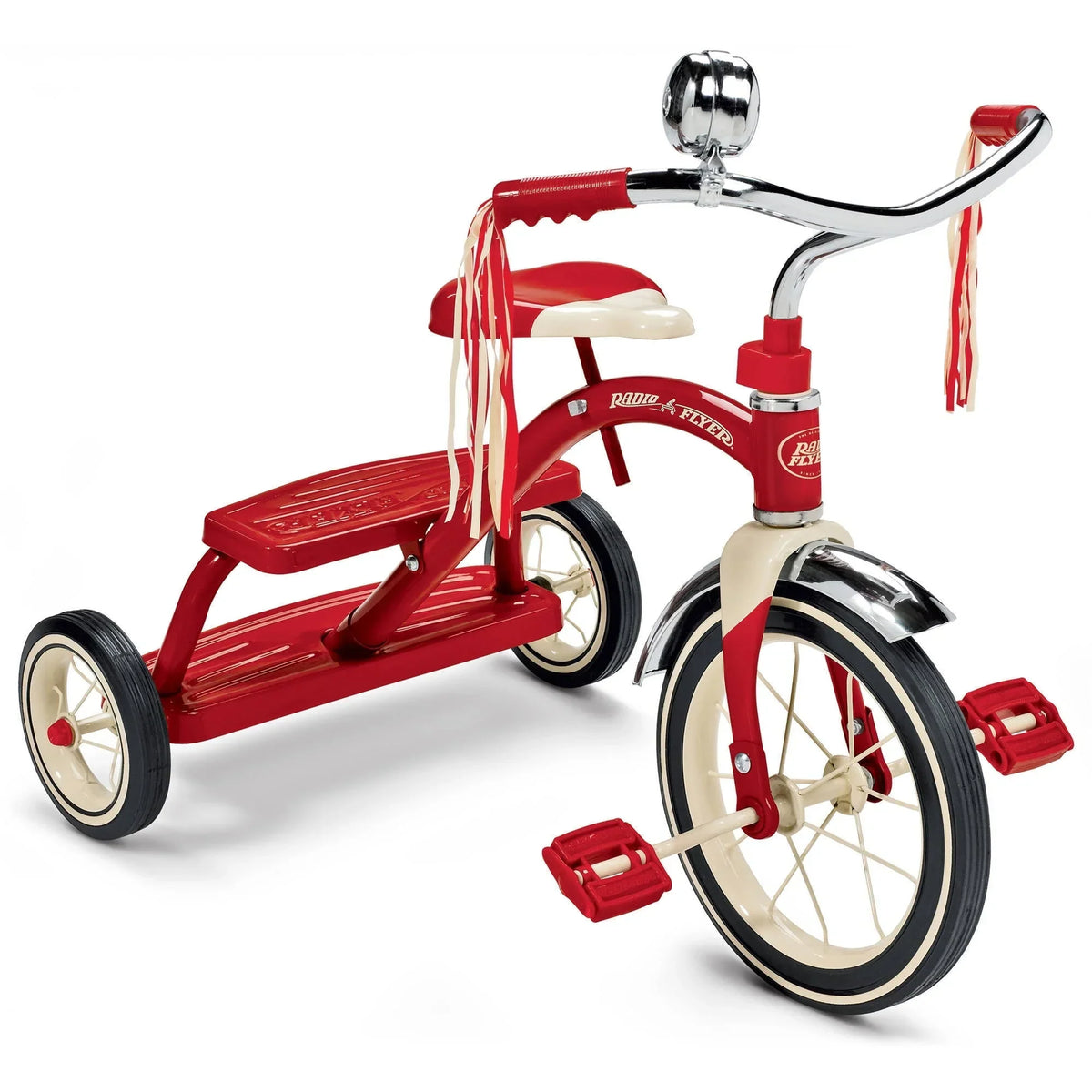 Nouveauté 2026 – Tricycle Radio Flyer , rouge classique à double plateau, roue avant de 12 pouces, rouge
