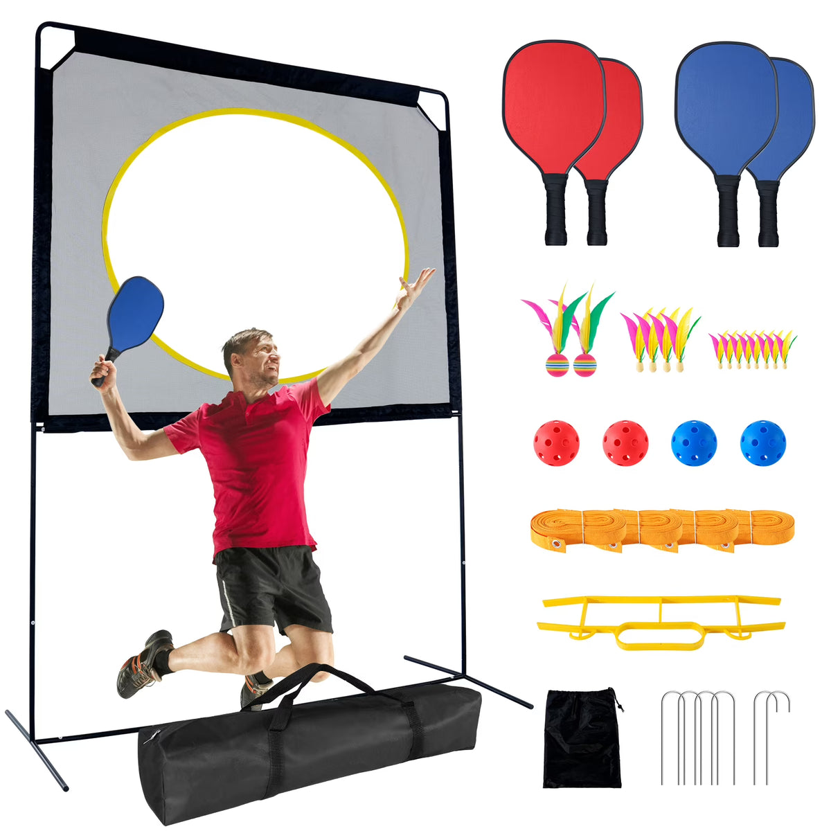 Nouveauté 2026 – Slsy Pickleball Portable avec Filet, un jeu de raquettes combinant pickleball, badminton, jianzi et tennis, jeux de jardin, sport d'intérieur et d'extérieur, jeux amusants pour enfants et adultes