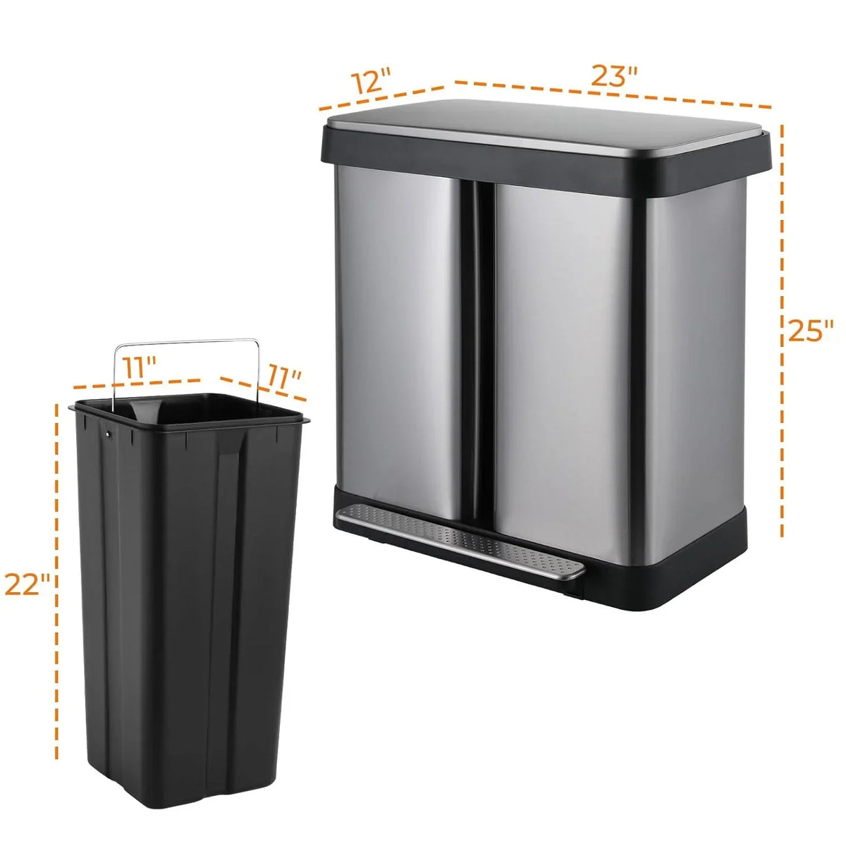 Nouveauté 2026 – Poubelle double Arlopu de 60 litres (16 gallons), en acier inoxydable, avec couvercle à fermeture amortie, pour la maison ou le bureau