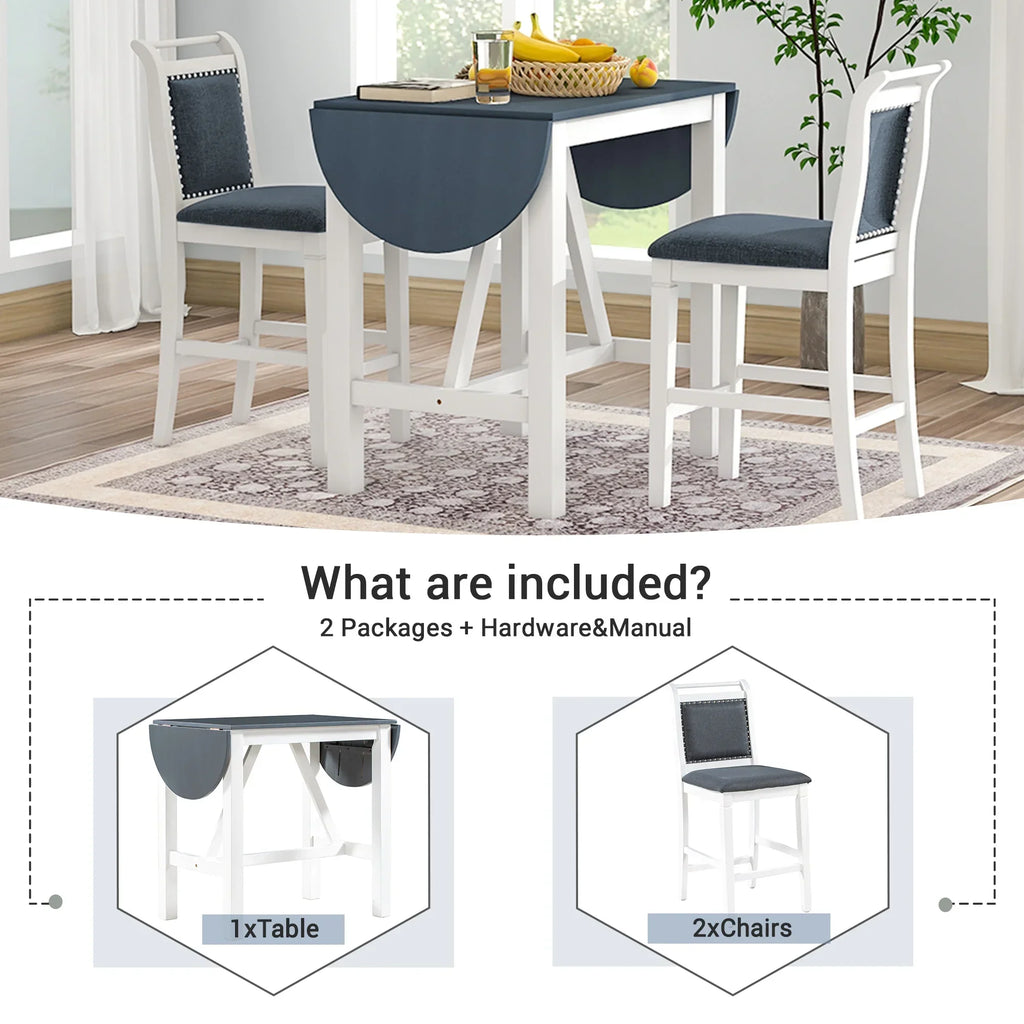 Nouveauté 2026 – Ensemble de salle à manger pliant 3 pièces en bois Harper & Bright Designs : table à abattants et 2 chaises de bar rembourrées, idéal pour les petits espaces, marron