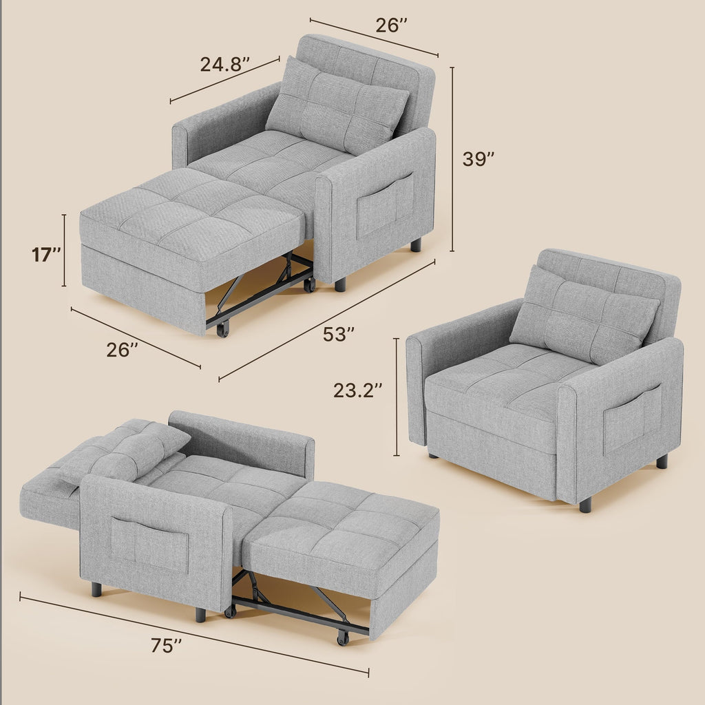 Nouveauté 2026 – Canapé-lit convertible 3 en 1 Aiho pour salon, gris foncé
