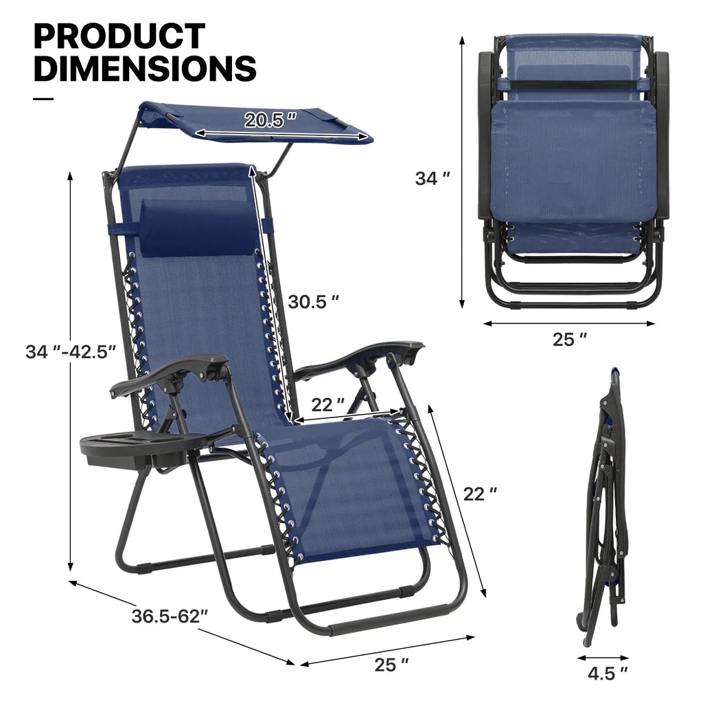 Nouveauté 2026 – Ensemble de 2 chaises MoNiBloom Zero Gravity , fauteuils de plage/terrasse pliables avec auvent et appui-tête, noirs