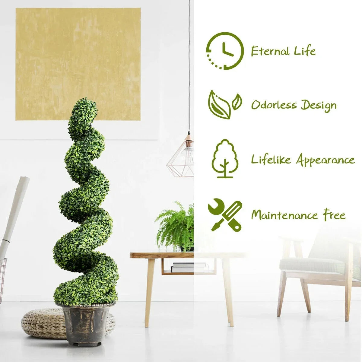 Nouveauté 2026 – Gymax Lot de 2 sapins artificiels en spirale de 1,20 m avec feuilles réalistes, pour intérieur et extérieur (bureau