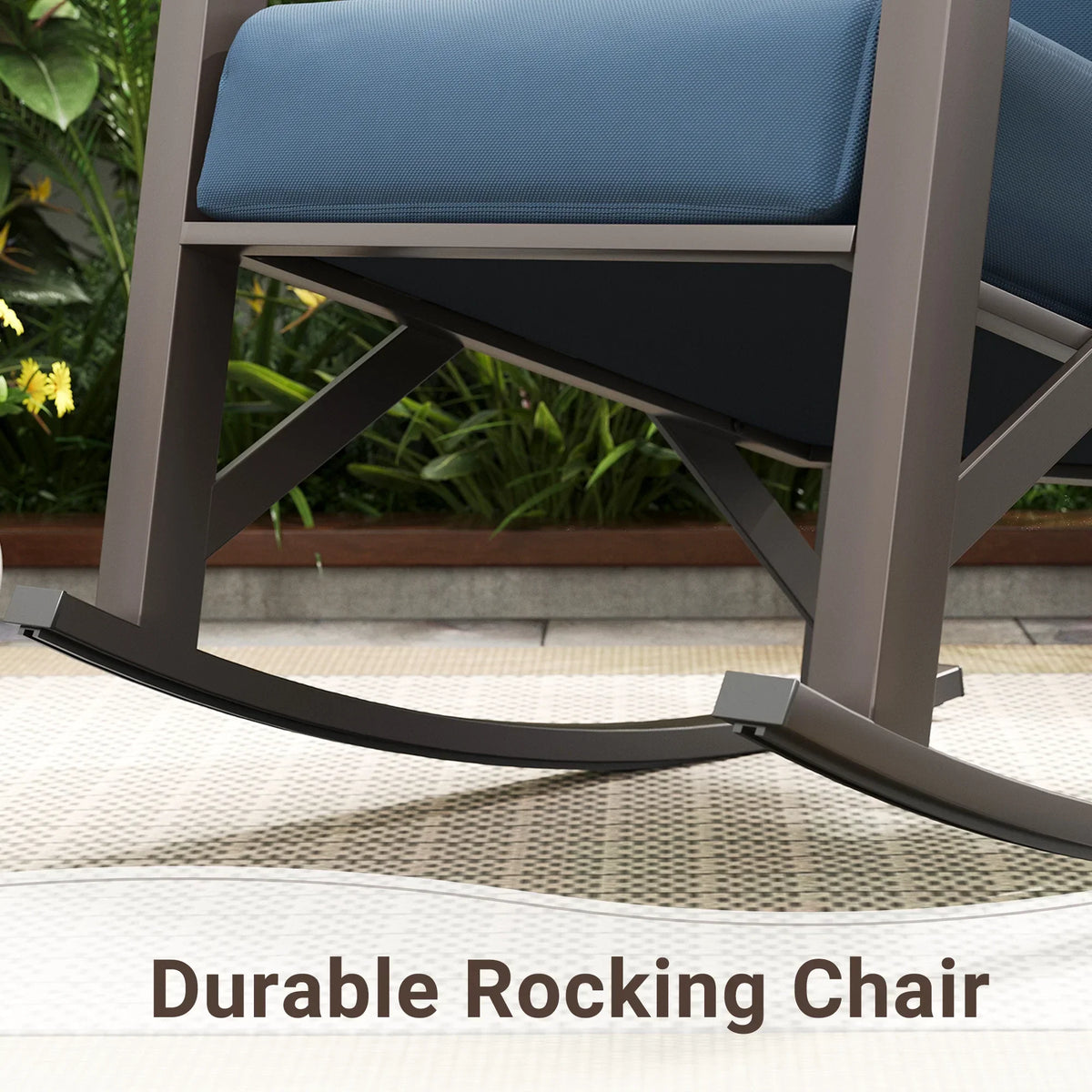 Nouveauté 2026 – Ensemble bistro MRUAKA , 3 pièces, comprenant 2 fauteuils à bascule et 1 table basse en métal avec coussins épais, idéal pour véranda, jardin ou bord de piscine, couleur beige