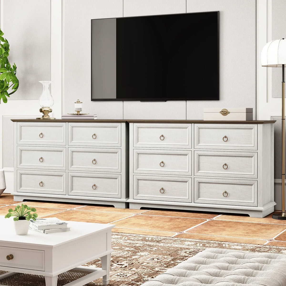 Nouveauté 2026 – Commode FAGAGA 6 tiroirs pour salon, meuble de rangement en bois pour chambre, blanc