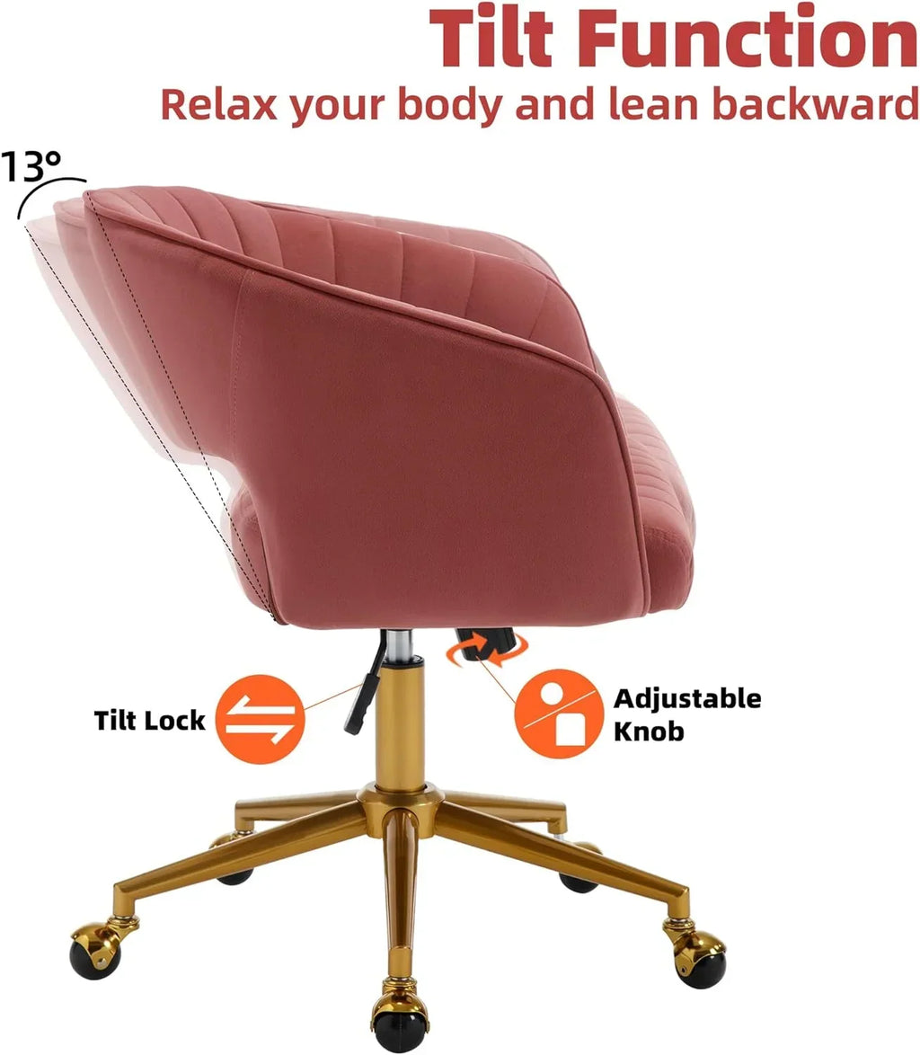 Nouveauté 2026 – Chaise de bureau Westice , chaise de travail en velours, chaise pivotante réglable en hauteur avec base dorée, idéale pour coiffeuse, bureau, salon ou salle informatique, beige