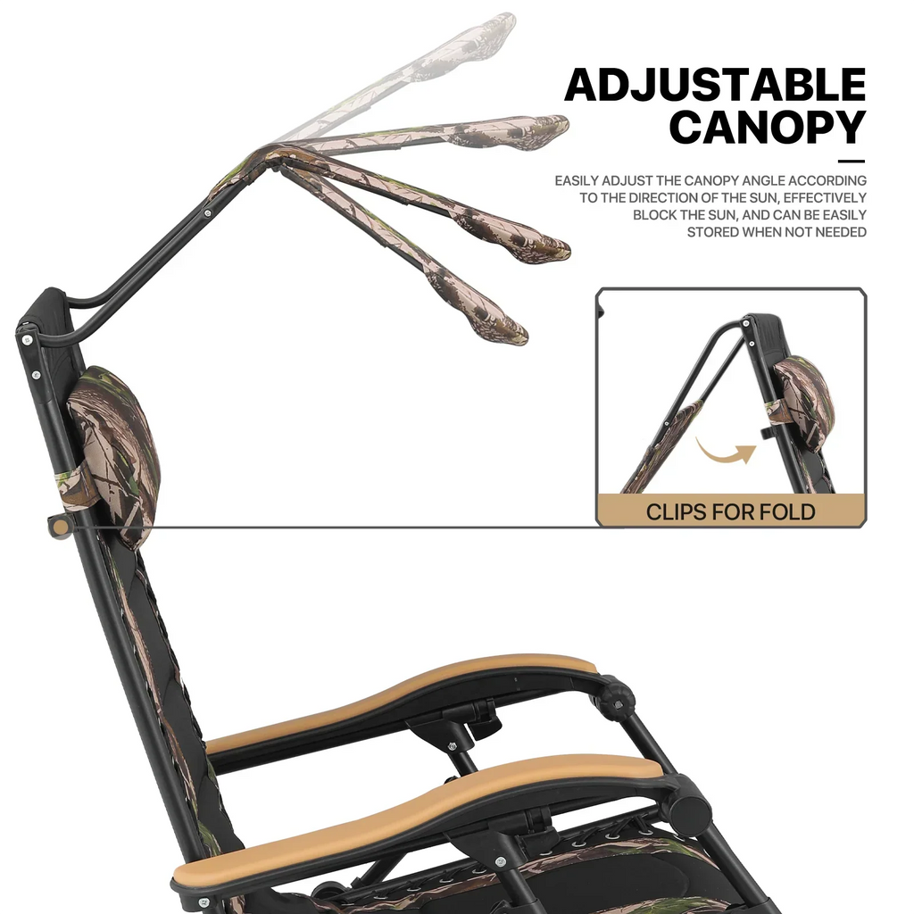 Nouveauté 2026 – Ensemble de 2 chaises MoNiBloom Zero Gravity , fauteuils de plage/terrasse pliables avec auvent et appui-tête, noirs