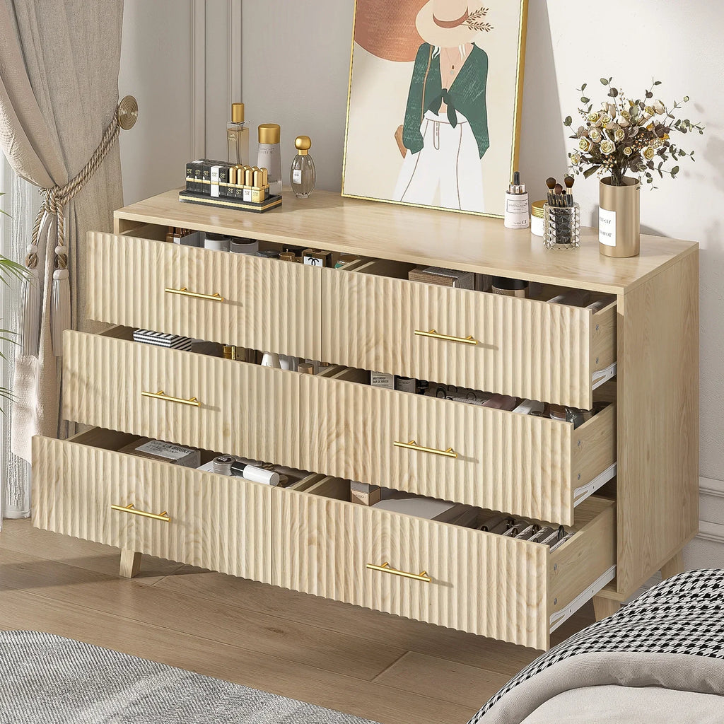 Nouveauté 2026 – Commode à 6 tiroirs Fluted , commode moderne large, commode double à 6 tiroirs