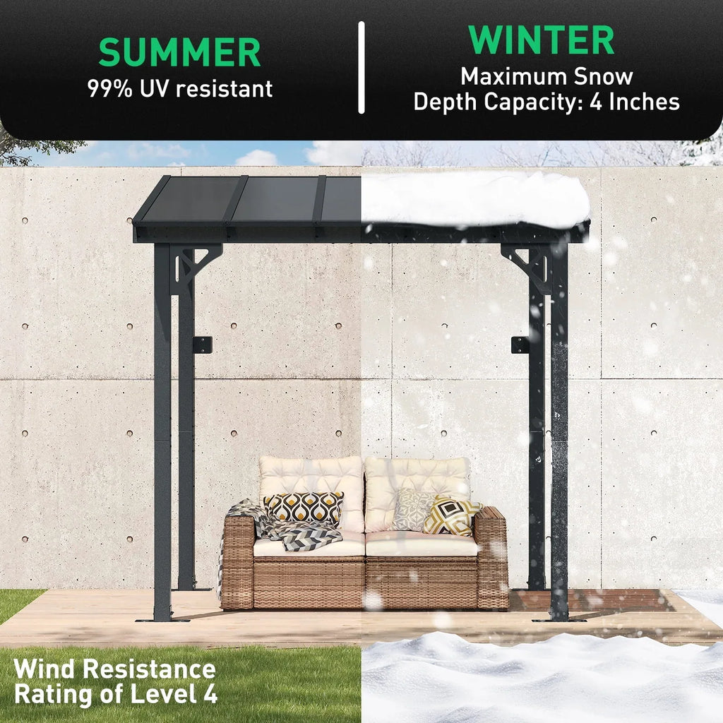 Nouveauté 2026 – Gazebo Aoxun de 2,4 m x 1,5 m pour patio, pergola avec toit incliné, grand auvent mural robuste pour barbecue, idéal pour jardin, terrasse ou patio