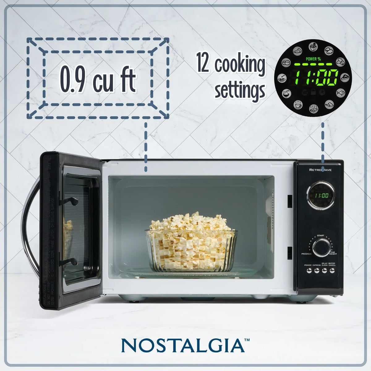 Nouveauté 2026 – Four à micro-ondes de comptoir Nostalgia Retro , 0,9 pi³, 800 watts, bleu turquoise
