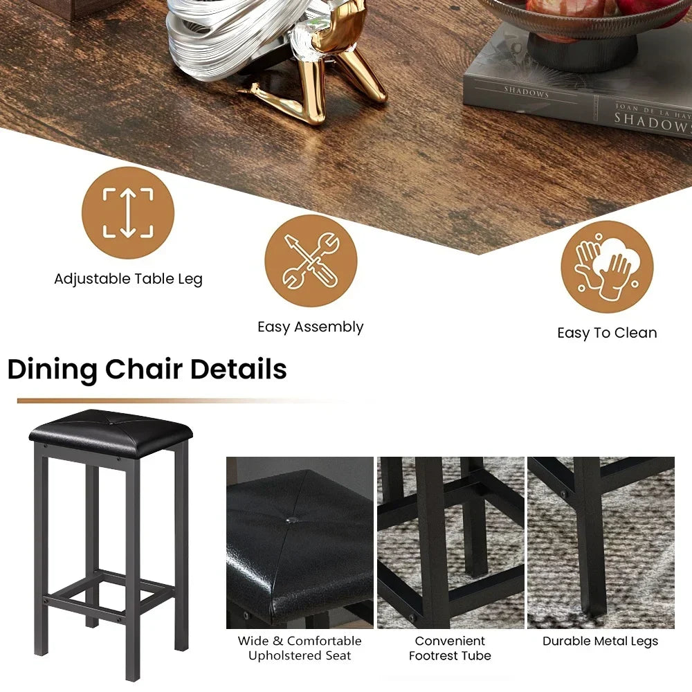 Nouveauté 2026 – Ensemble de table haute 5 places , table de bar et tabourets assortis, table à manger minimaliste avec tabourets sans dossier, ensemble table et chaises de bar avec plateau en bois pour cuisine, appartement ou bistrot - Gain de place