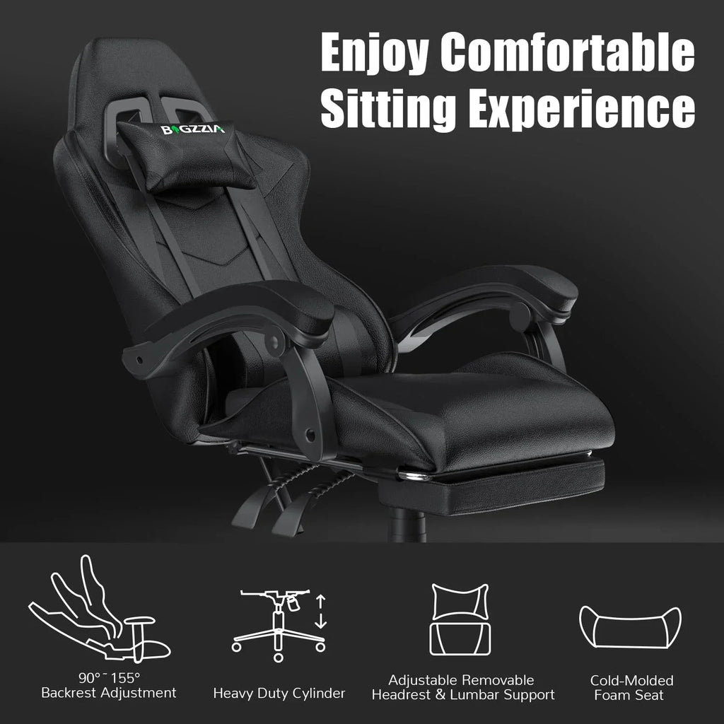 Nouveauté 2026 – Chaise de jeu Bigzzia , chaise de bureau ergonomique avec appui-tête et soutien lombaire réglables en hauteur, pour adultes et adolescents, noir et blanc