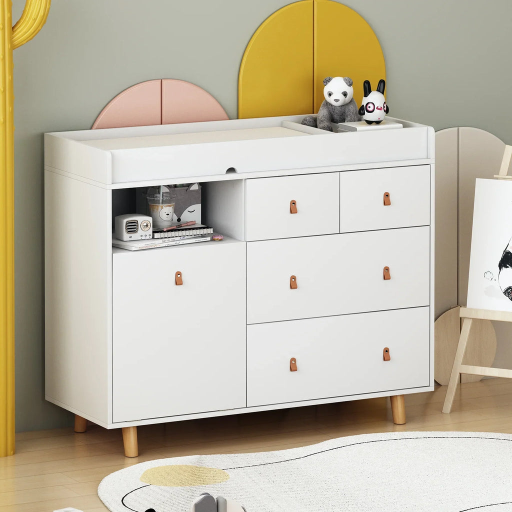 Nouveauté 2026 – Table à langer/commode pour chambre de bébé OXYLIFE , 114 cm (45 po), avec 4 tiroirs et une étagère, blanche