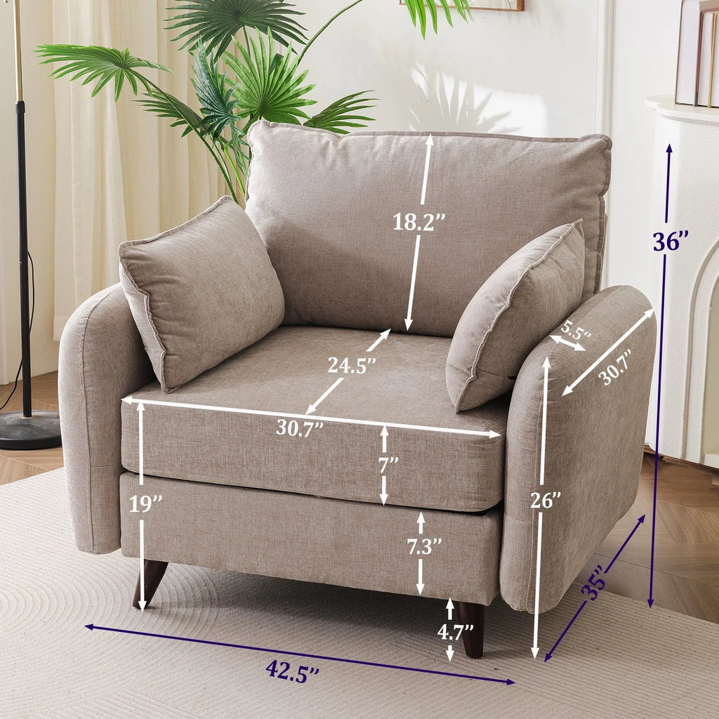 Nouveauté 2026 – Fauteuil d'appoint surdimensionné Rexulqo avec rangement intégré, confortable pour le salon, livré avec 2 coussins décoratifs, fauteuil rembourré style milieu du siècle, assise profonde de 62 cm, fauteuil de lecture pour chambre ou b
