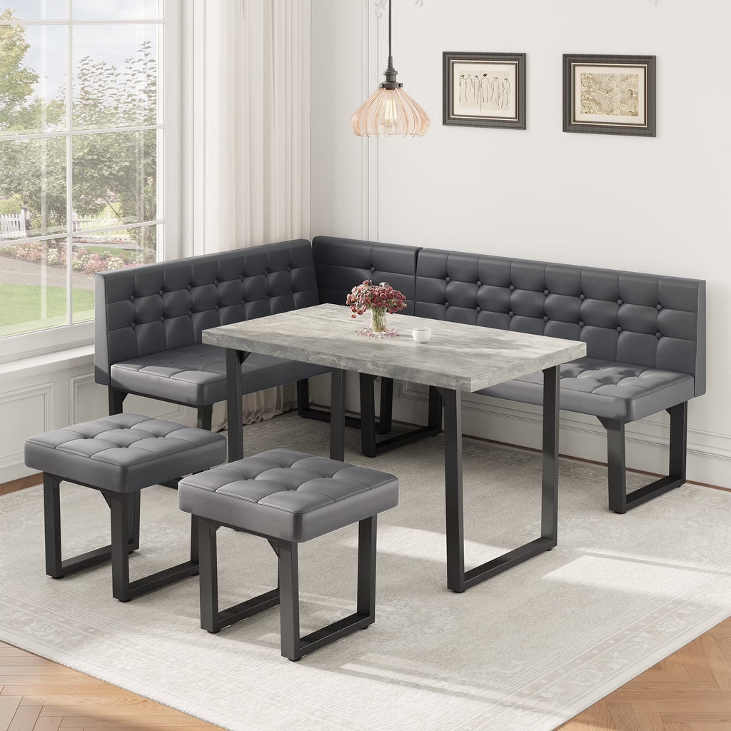 Nouveauté 2026 – Ensemble de salle à manger d'angle 5 pièces Brafab avec table et banc, style moderne, avec banquette rembourrée grise