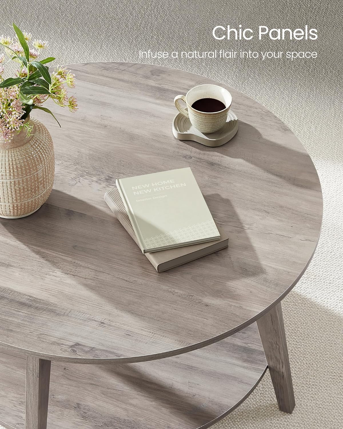 Nouveauté 2026 – Table basse ronde VASAGLE , table basse à 2 niveaux avec rangement, pour salon, 80 x 45 cm, facile à monter, couleur miel