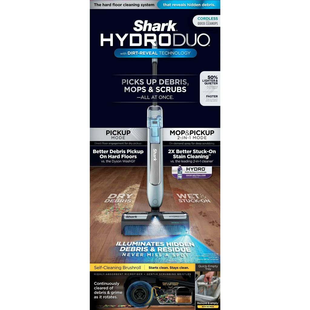 Nouveauté 2026 – Shark HydroDuo avec technologie Dirt-Reveal, système de nettoyage sans fil pour sols durs, ramassage des débris humides et secs, lavage et récurage en une seule opération, parquets, carrelages, sols stratifiés, WW200