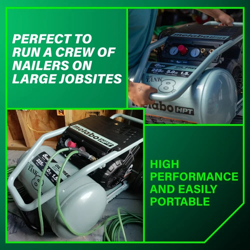 Nouveauté 2026 – Compresseur d'air Metabo HPT , modèle THE TANK, compresseur d'air sur chariot de 8 gallons (30 litres), 225 PSI (15,8 bar), polyvalent pour une utilisation avec des cloueuses de charpente, de bardage, de finition ou de toiture, mobil