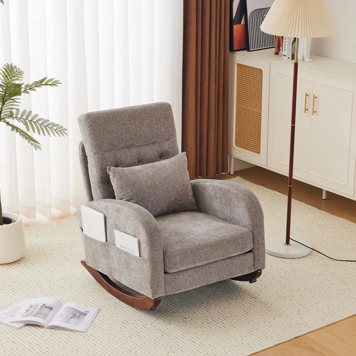 Nouveauté 2026 – Fauteuil à bascule Ktaxon , fauteuil de lecture inclinable, confortable, revêtu de velours peluche, canapé à bascule une place, beige, idéal pour le salon, la chambre d'enfant ou la chambre à coucher
