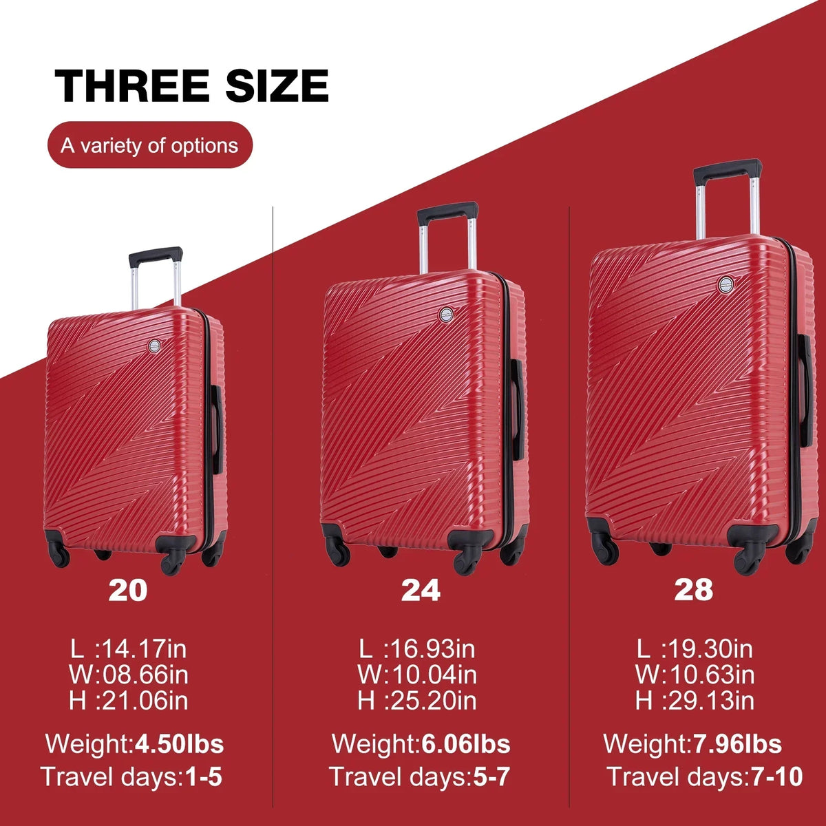 Nouveauté 2026 – Ensemble de 3 valises Tripcomp , valise rigide légère à roulettes multidirectionnelles 20 po, 24 po, 28 po (bleu