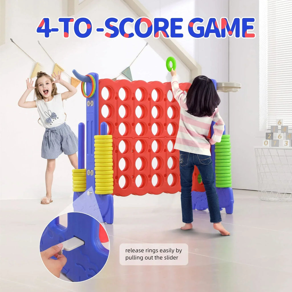 Nouveauté 2026 – Jeu géant 3-en-1 UNICOO® : panier de basket, jeu de lancer d'anneaux et jeu « 4 pour marquer ». Idéal pour les enfants et les adultes, les fêtes et les réunions. Sac de transport inclus (rouge et bleu