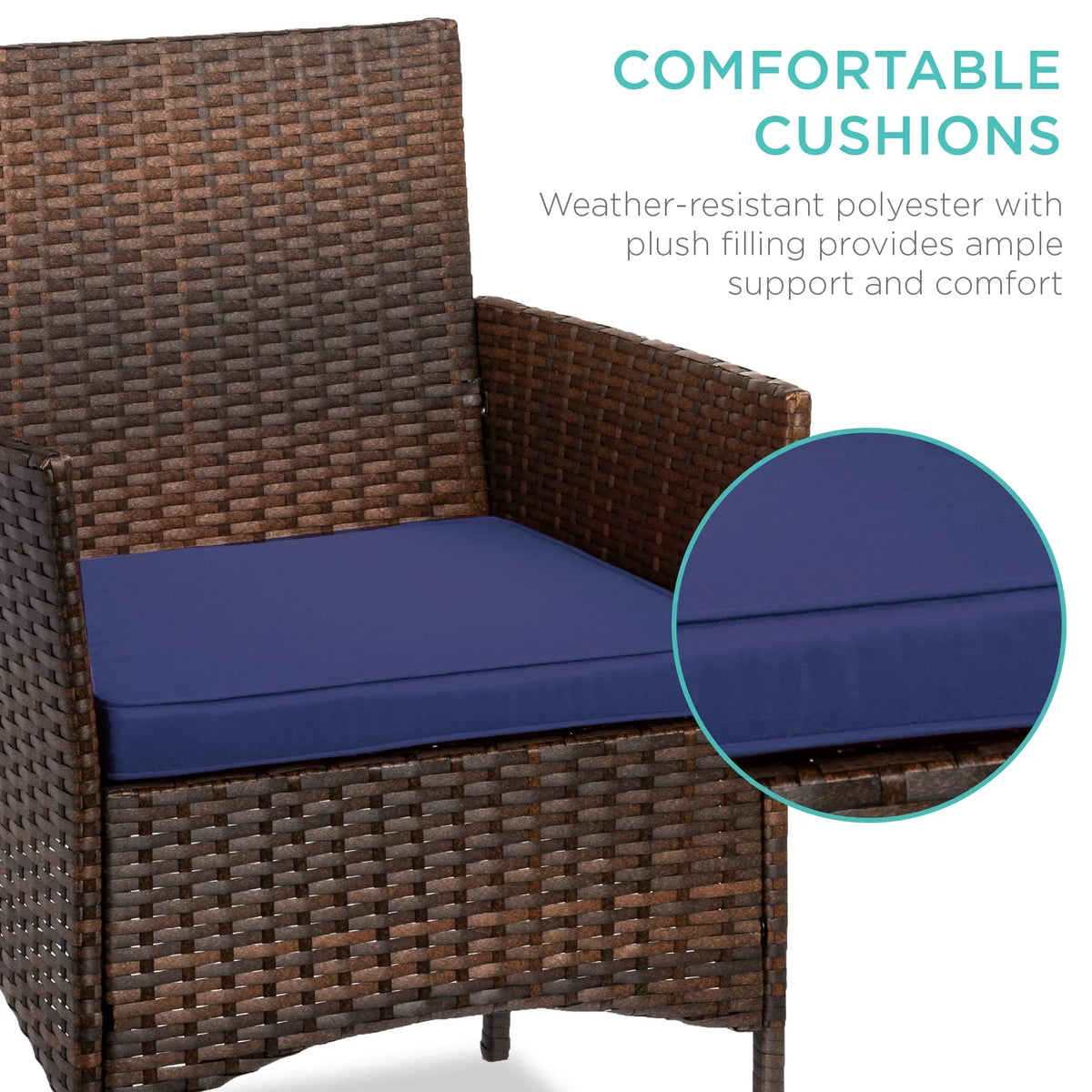 Nouveauté 2026 – Ensemble bistro de jardin 3 pièces en résine tressée Best Choice Products , avec 2 chaises et une table - Gris/Bleu marine