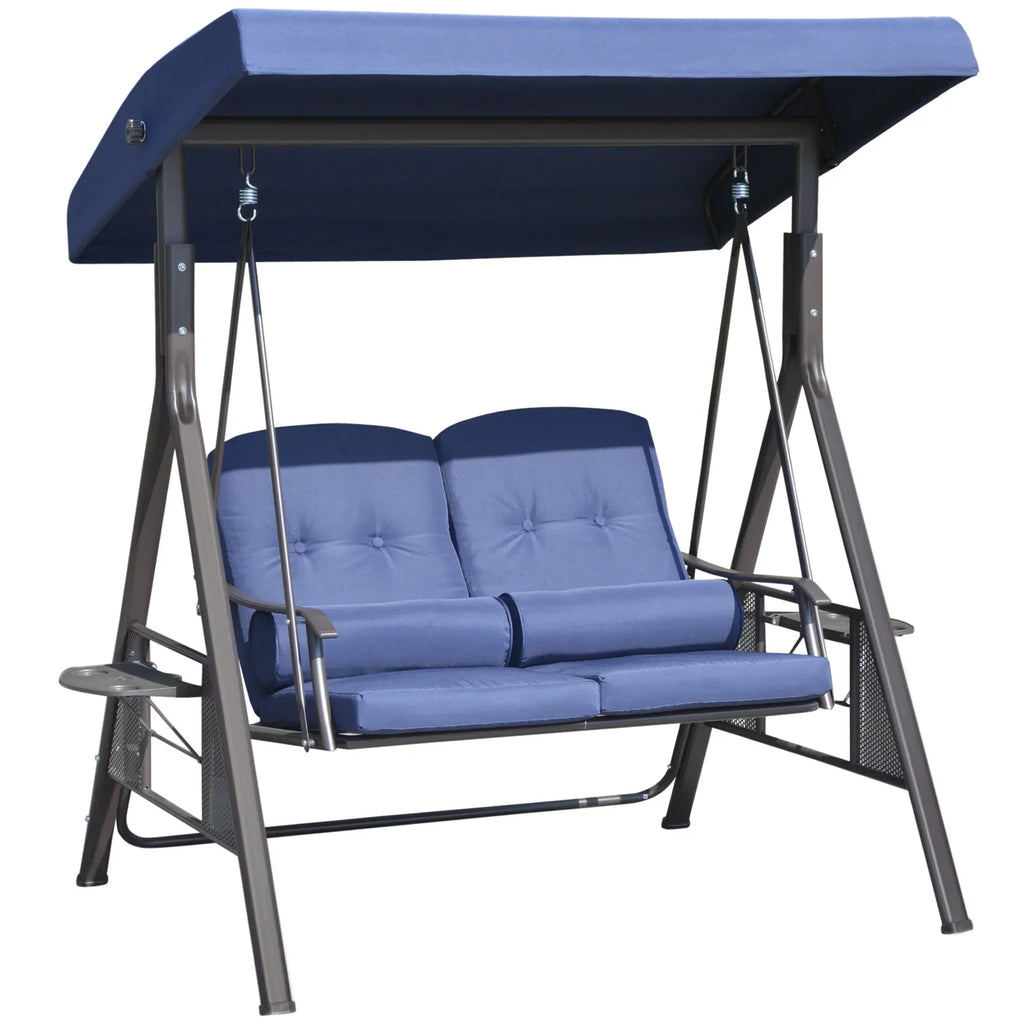 Nouveauté 2026 – Balancelle de patio Outsunny 2 places pour 2 personnes avec auvent réglable, coussins moelleux, coussins décoratifs et plateau, beige