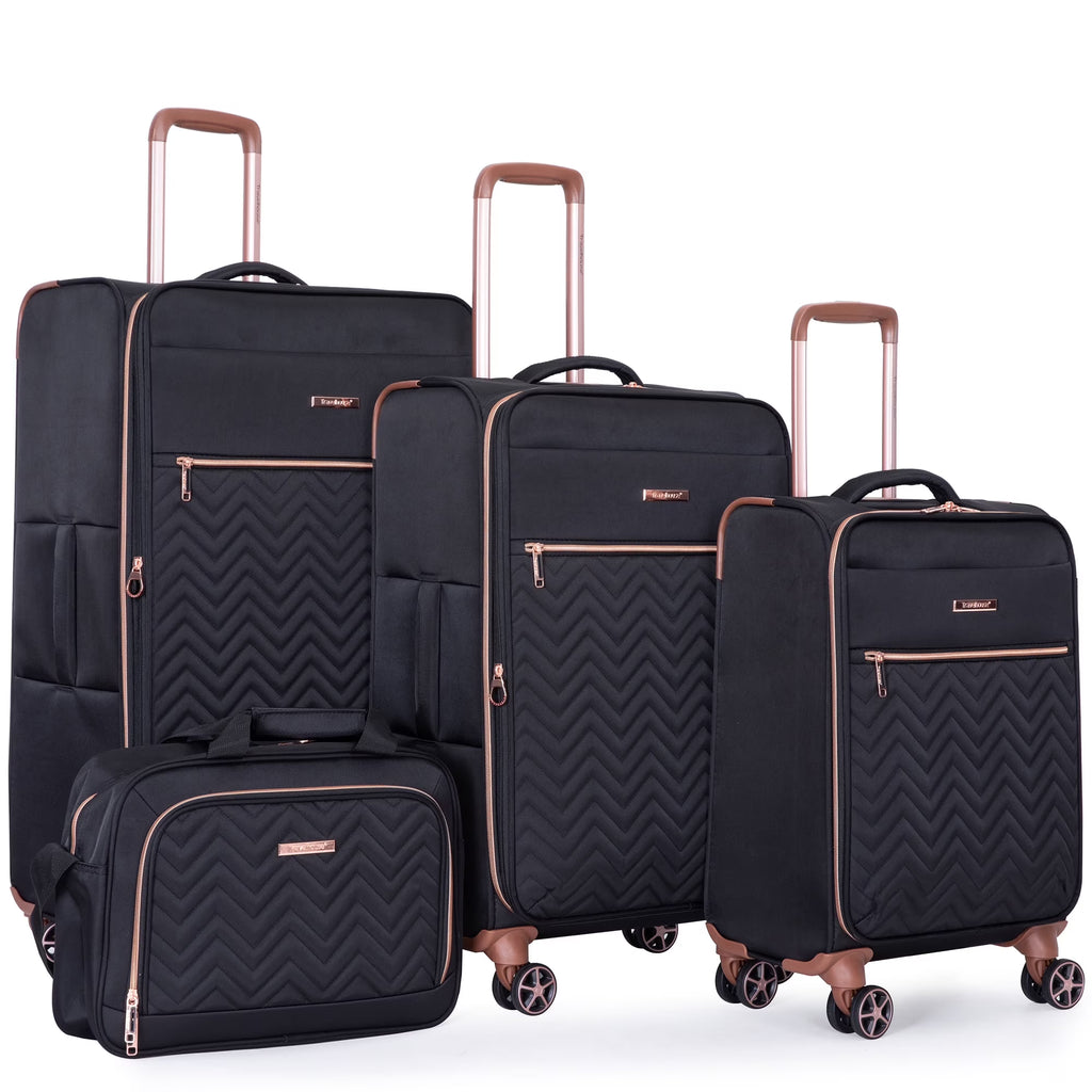 Nouveauté 2026 – Ensemble de 4 bagages Travelhouse : valise souple extensible et légère avec doubles roulettes multidirectionnelles (noir