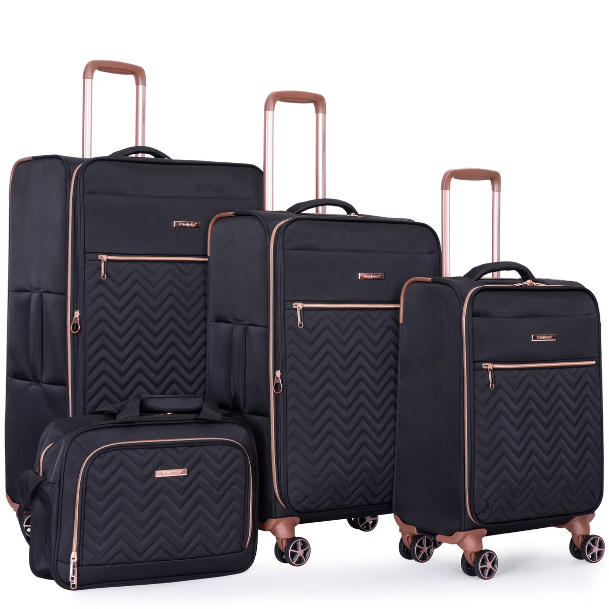 Nouveauté 2026 – Ensemble de 4 bagages Travelhouse : valise souple extensible et légère avec doubles roulettes multidirectionnelles (noir