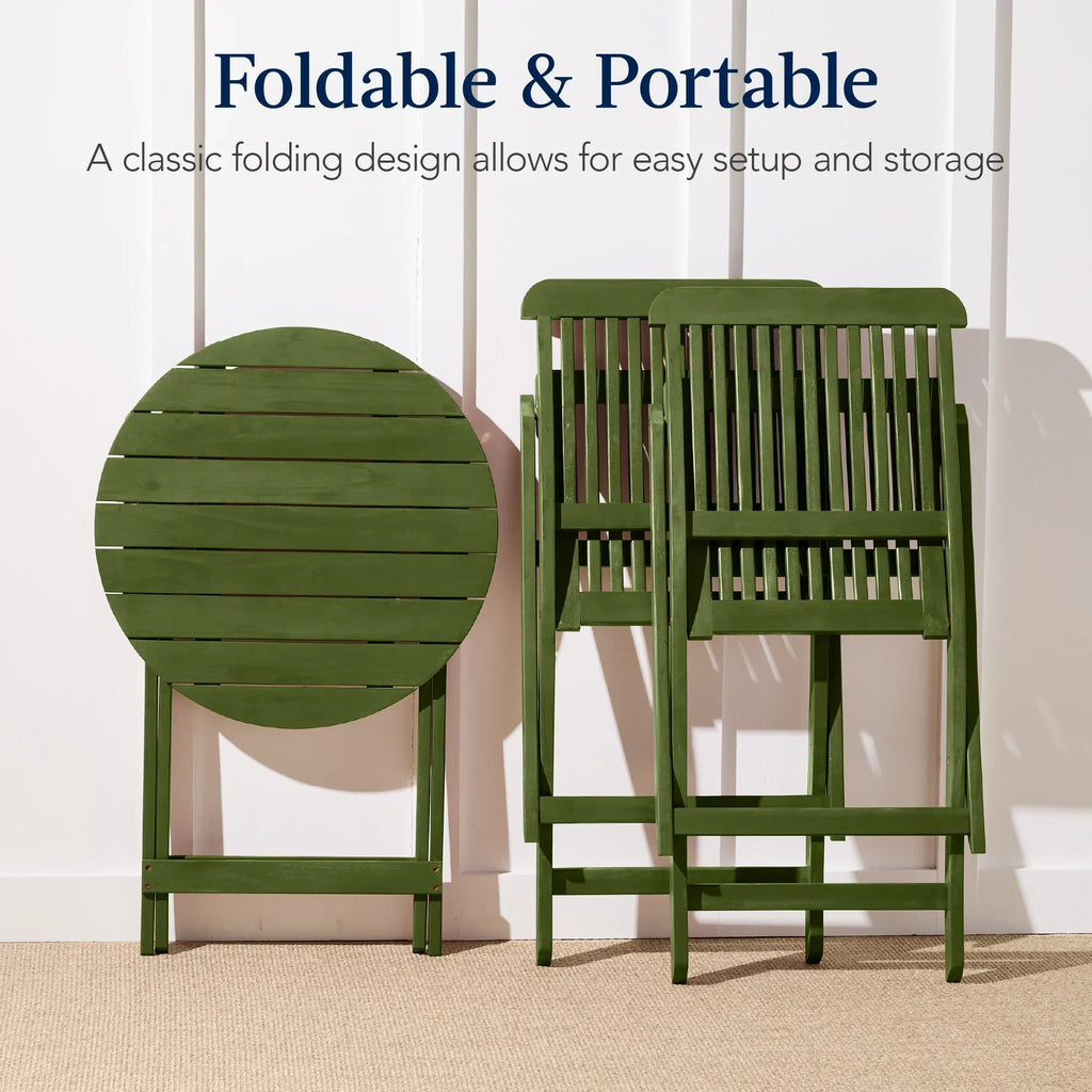 Nouveauté 2026 – Ensemble bistro 3 pièces en bois d'acacia Best Choice Products , mobilier de patio pliant avec 2 chaises et une table - Naturel