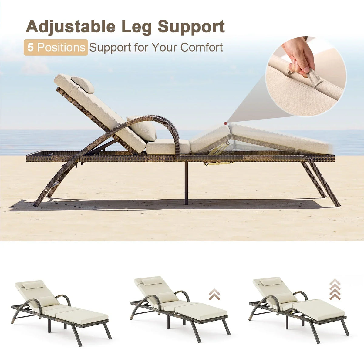 Nouveauté 2026 – MEISSALIVVE Ensemble de 4 chaises longues d'extérieur, chaises de piscine avec dossier réglable à 5 positions, chaise longue en rotin PE pour terrasse, porche et jardin (gris