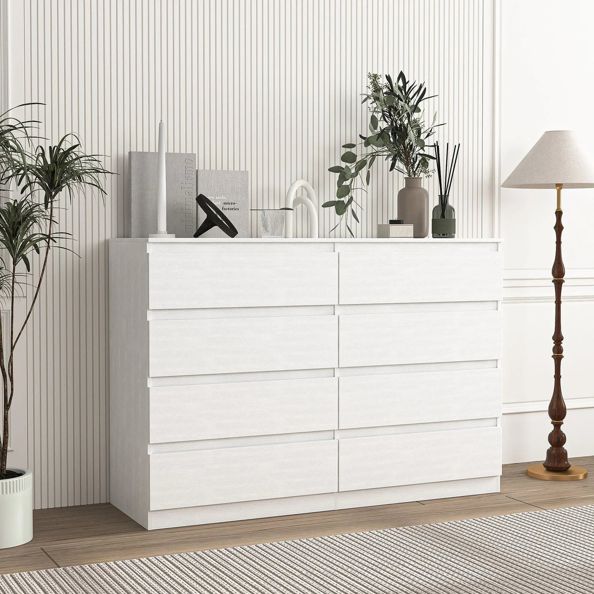 Nouveauté 2026 – Commode Resenkos moderne style milieu du siècle, 6 tiroirs, large, pour chambre à coucher, grise