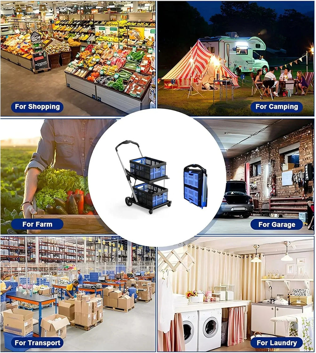 Nouveauté 2026 – Chariot de courses pliable à roulettes avec caisse de rangement amovible, modèle , chariot utilitaire portable à 2 niveaux pour la maison et les courses au supermarché