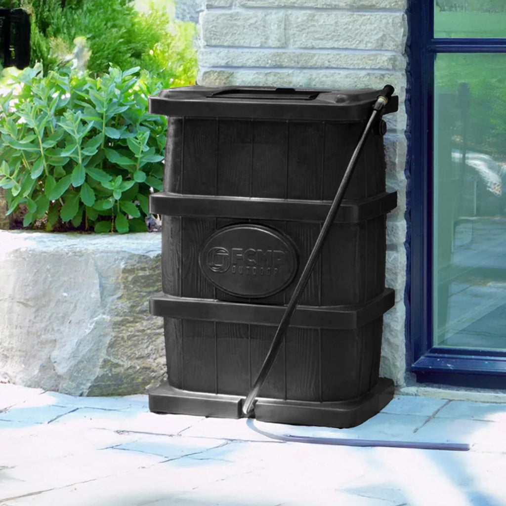 Nouveauté 2026 – Récupérateur d'eau de pluie extérieur FCMP Outdoor WG4000-GRY, aspect bois