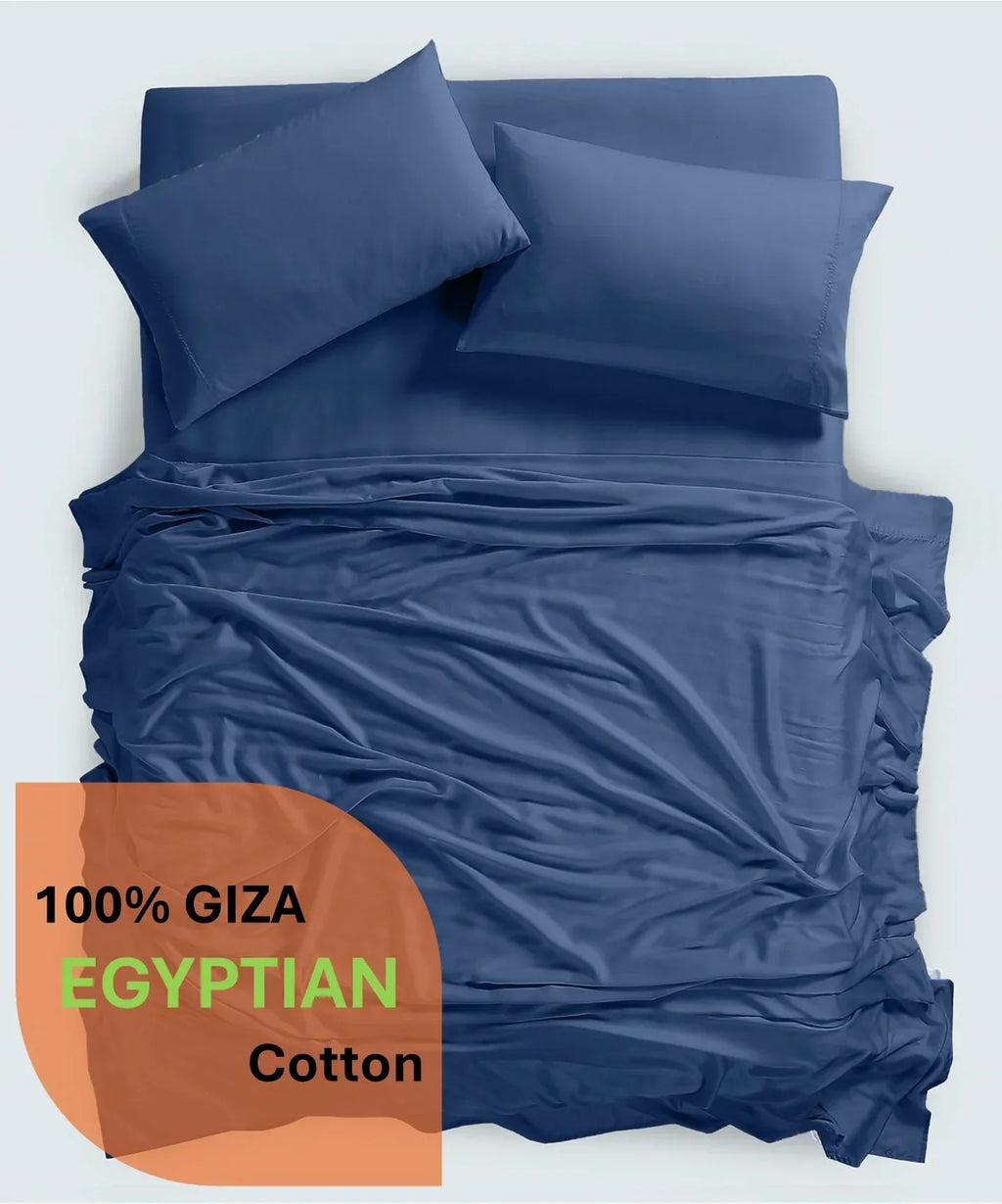 Nouveauté 2026 – Parure de lit 4 pièces en coton égyptien Giza 100 % (600 fils/cm²), drap-housse à bonnet profond de 38 cm, satin doux et respirant - Noir, 1 place