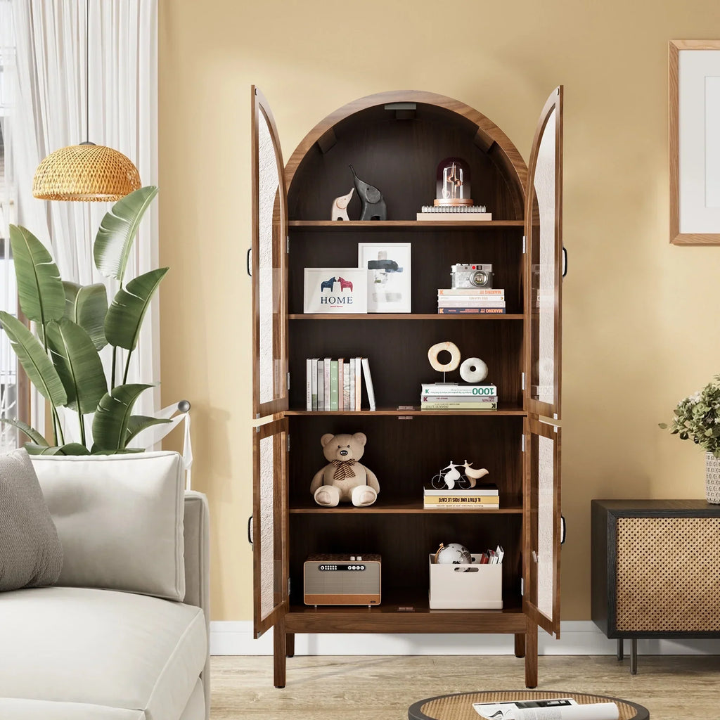Nouveauté 2026 – Vitrine de rangement haute cintrée Fiogmub , armoire de garde-manger cintrée avec portes, portes en verre acrylique