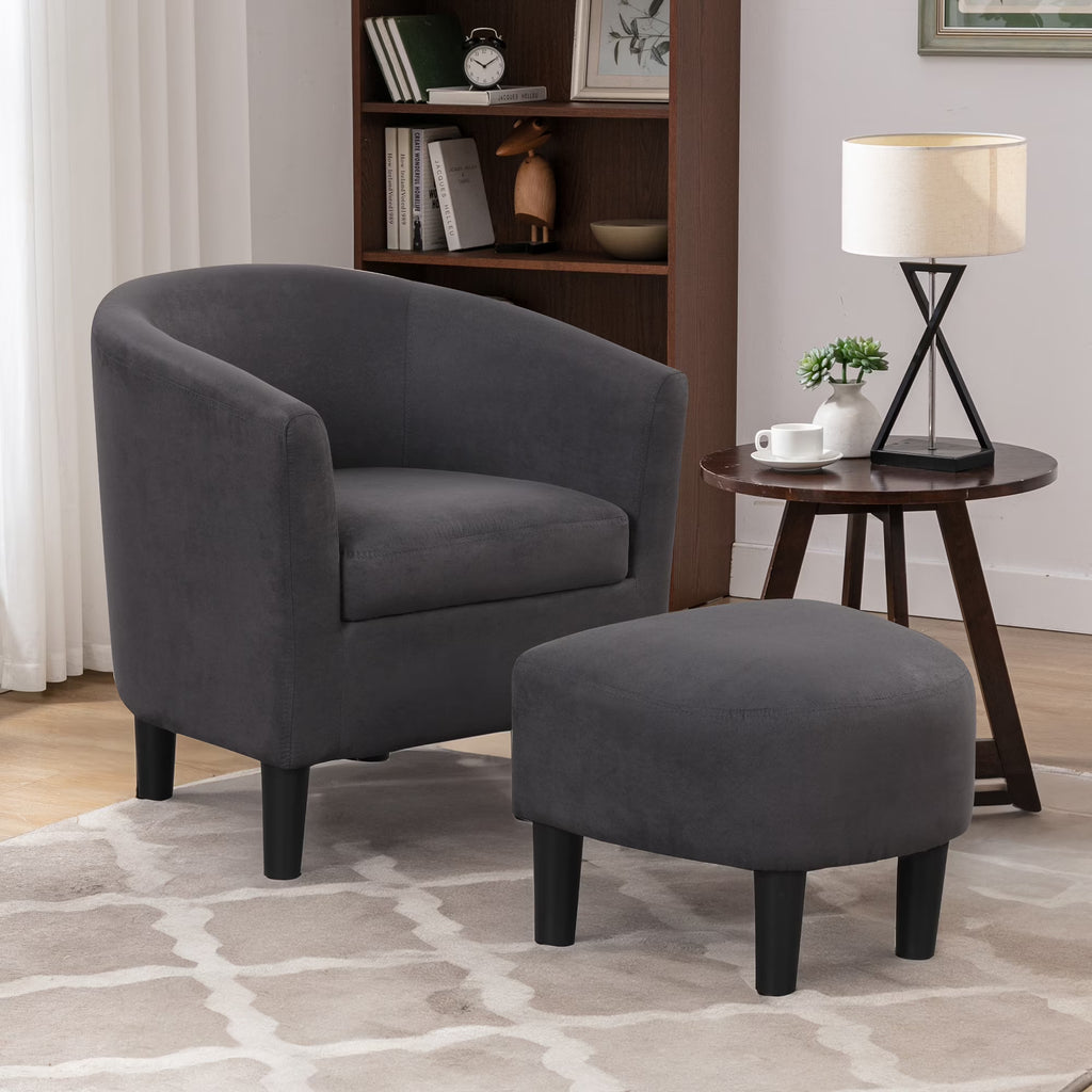 Nouveauté 2026 – Fauteuil d'appoint en velours beige Bonzy Home avec repose-pieds pour salon