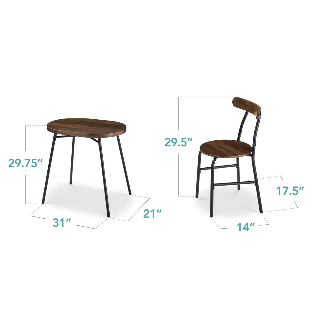 Nouveauté 2026 – Ensemble table et chaises ovales modernes 3 pièces Best Choice Products , petit coin repas avec 2 chaises - Noir/Noir