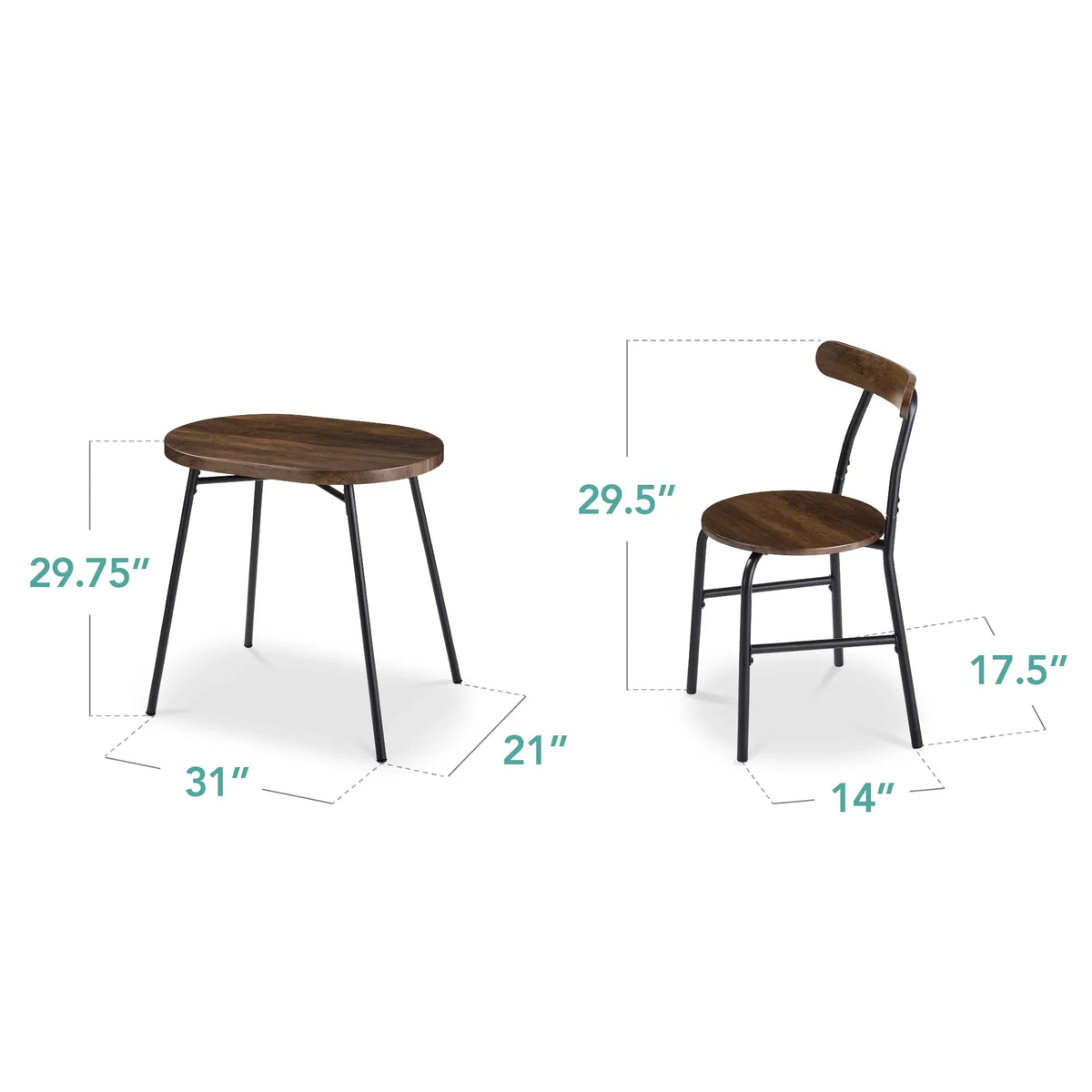 Nouveauté 2026 – Ensemble table et chaises ovales modernes 3 pièces Best Choice Products , petit coin repas avec 2 chaises - Noir/Noir