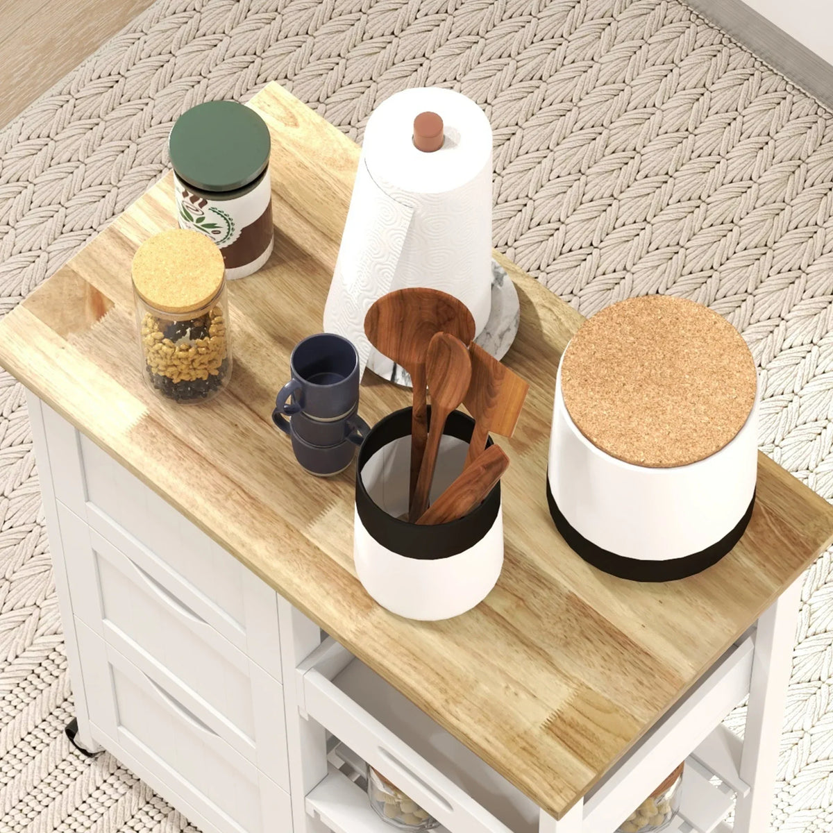 Nouveauté 2026 – Îlot de cuisine roulant HOMCOM , chariot de service de bar, chariot compact sur roulettes avec plateau en bois, étagères et tiroirs pour salle à manger, gris