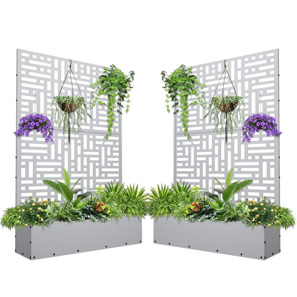 Nouveauté 2026 – Jardinière surélevée en métal FOOWIN , 180 cm de haut, avec treillis, pour plantes grimpantes, avec trou de drainage, noire