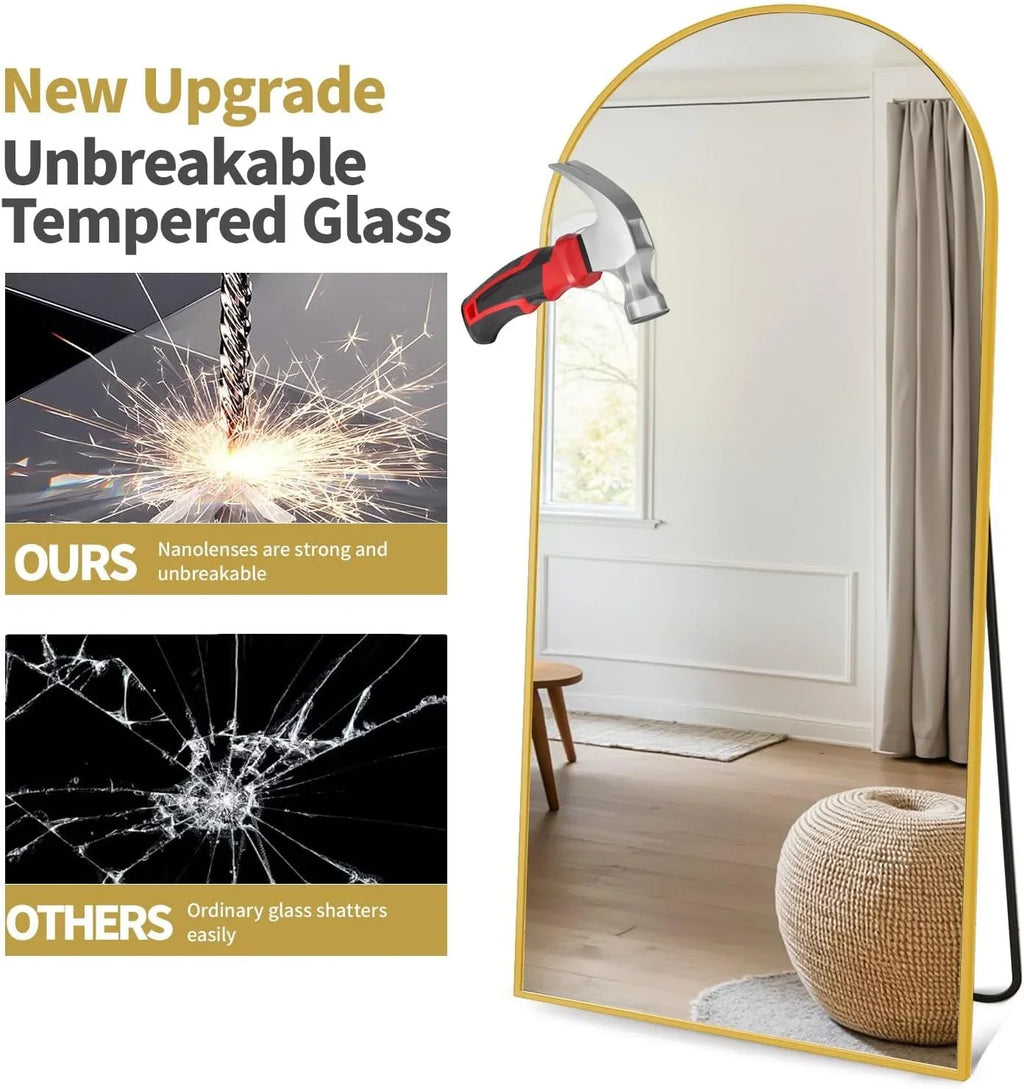 Nouveauté 2026 – Miroir sur pied Arched , grand miroir de corps 180 x 66 cm avec support, doré