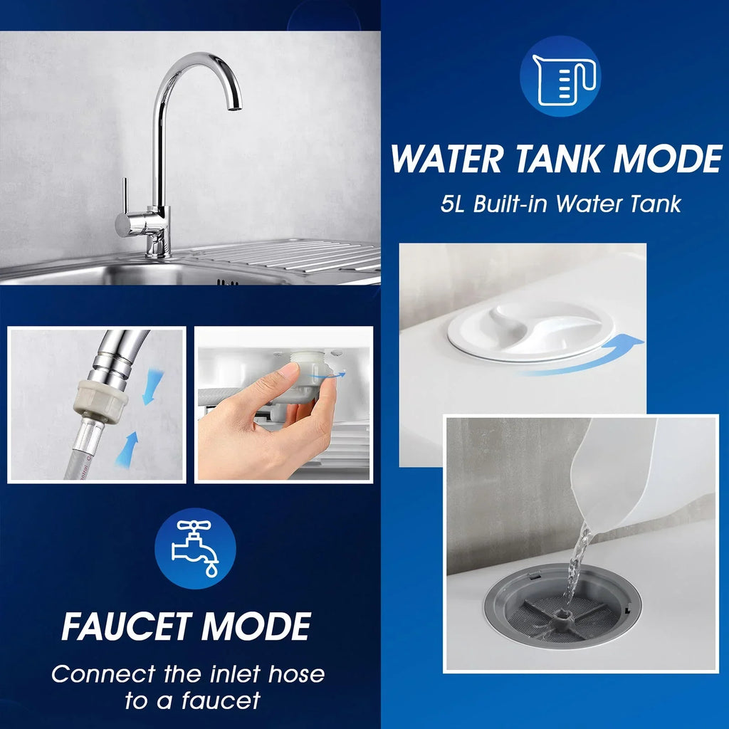 Nouveauté 2026 – Lave-vaisselle portable de comptoir AIRMSEN avec réservoir d'eau intégré de 5 litres et fonction de séchage à l'air, 5 programmes de lavage, mini lave-vaisselle, AE-TDQR03