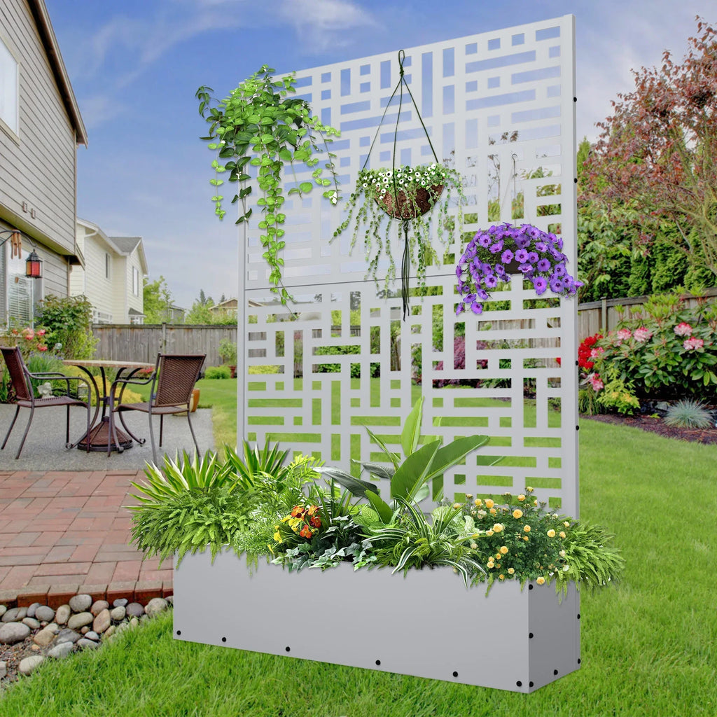 Nouveauté 2026 – Jardinière surélevée en métal FOOWIN , 180 cm de haut, avec treillis, pour plantes grimpantes, avec trou de drainage, noire
