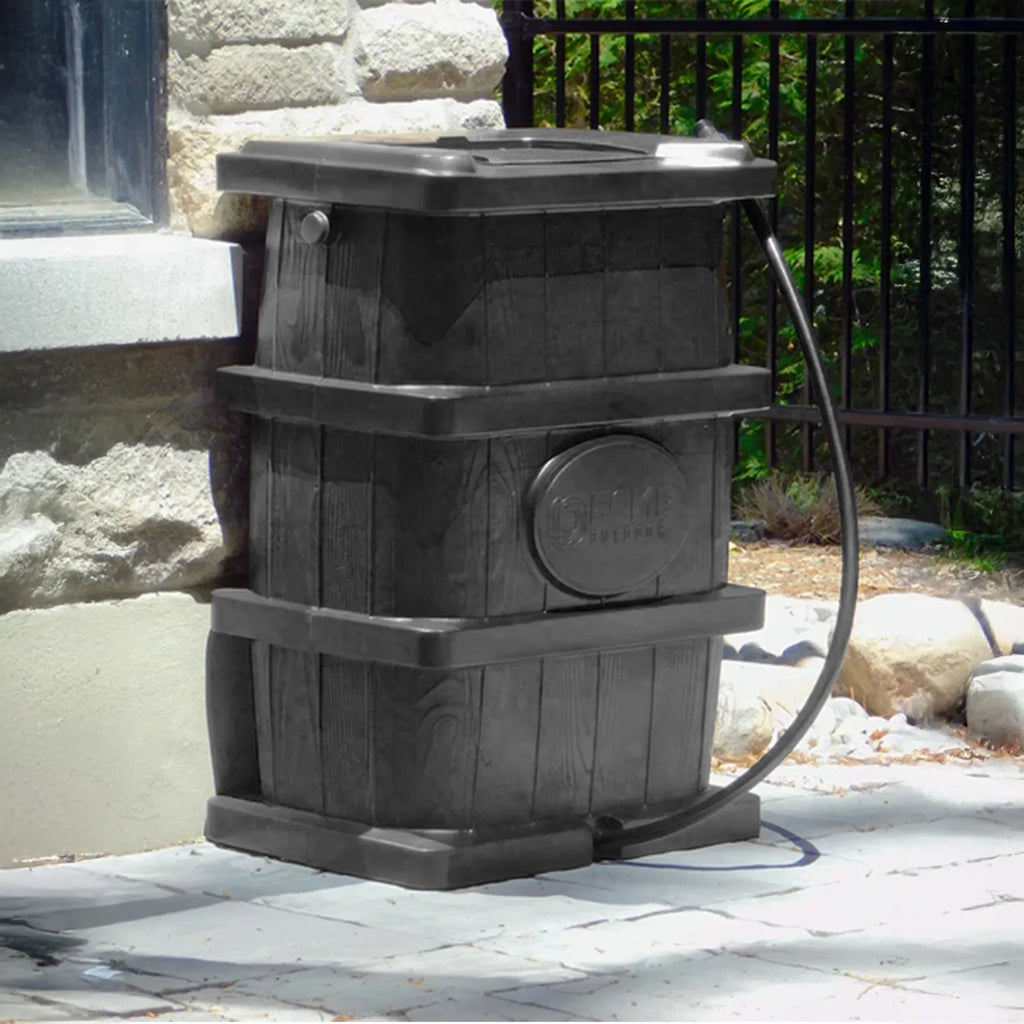 Nouveauté 2026 – Récupérateur d'eau de pluie extérieur FCMP Outdoor WG4000-GRY, aspect bois