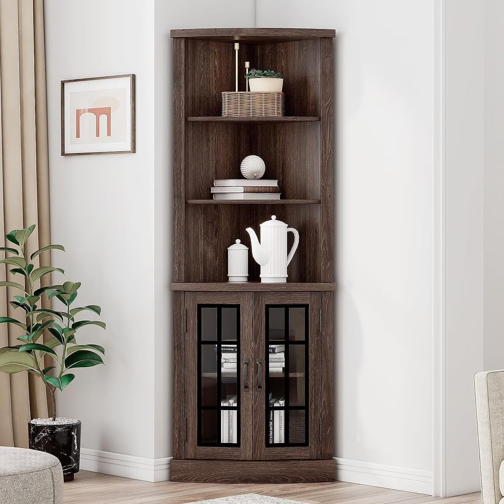 Nouveauté 2026 – Meuble d'angle incurvé Merluxy , bibliothèque en bois de 165 cm avec 3 étagères, blanc vieilli